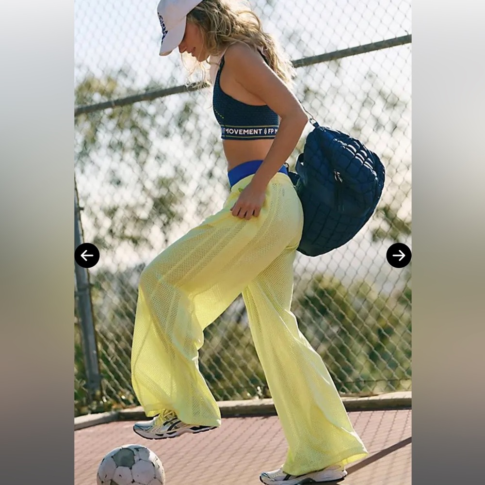 FREE PEOPLE Overtime Wide Leg Mesh Pants in Dour Citrus NWOT - Picture 10 of 11